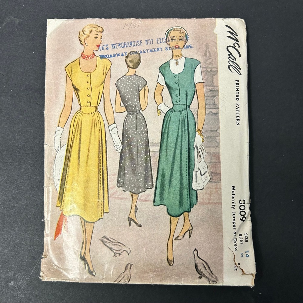 Vintage 50s McCall 3009 Sewing Pattern Women Sz 14‎ Bust 32 Maternity Jumper HTF